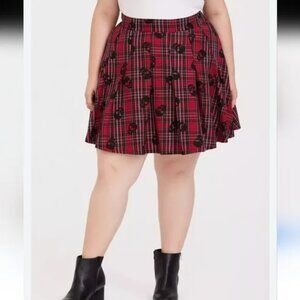 Torrid Red Plaid Black Skull Twill Skater Punk Goth Skirt